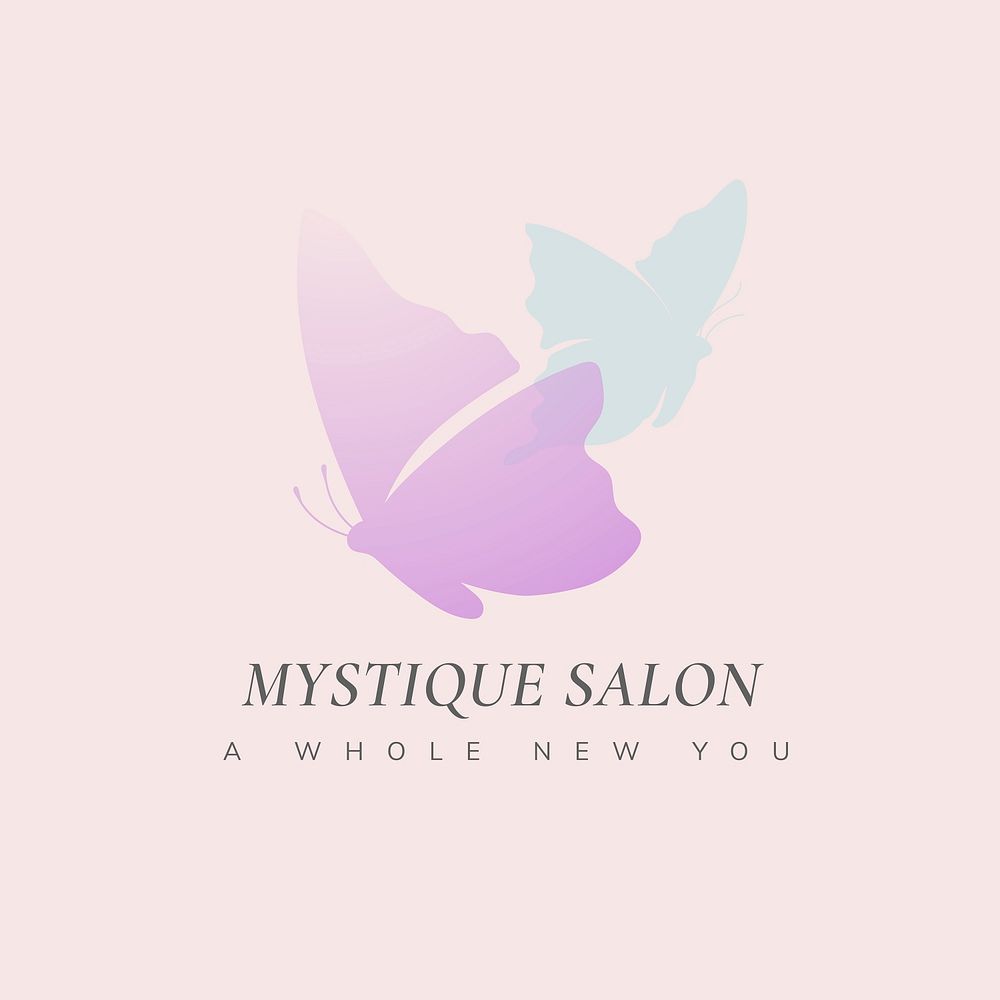 Butterfly beauty salon logo, pastel aesthetic design with slogan
