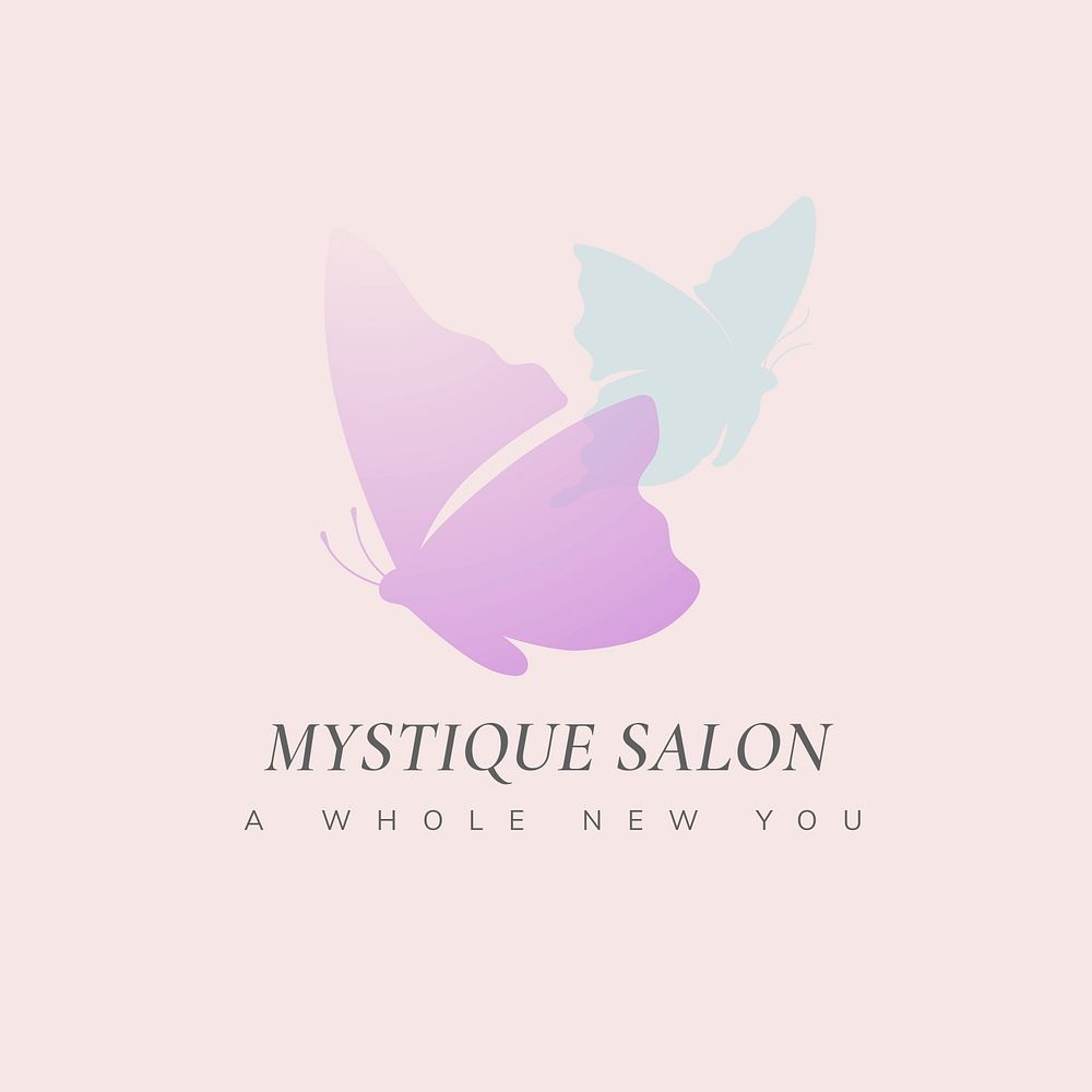 Aesthetic butterfly logo template, beauty salon business, creative psd design