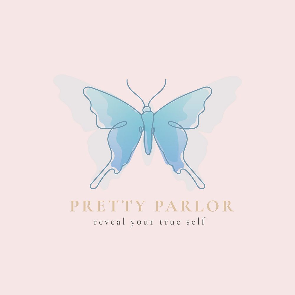 Butterfly beauty salon logo, pastel beautiful design with slogan