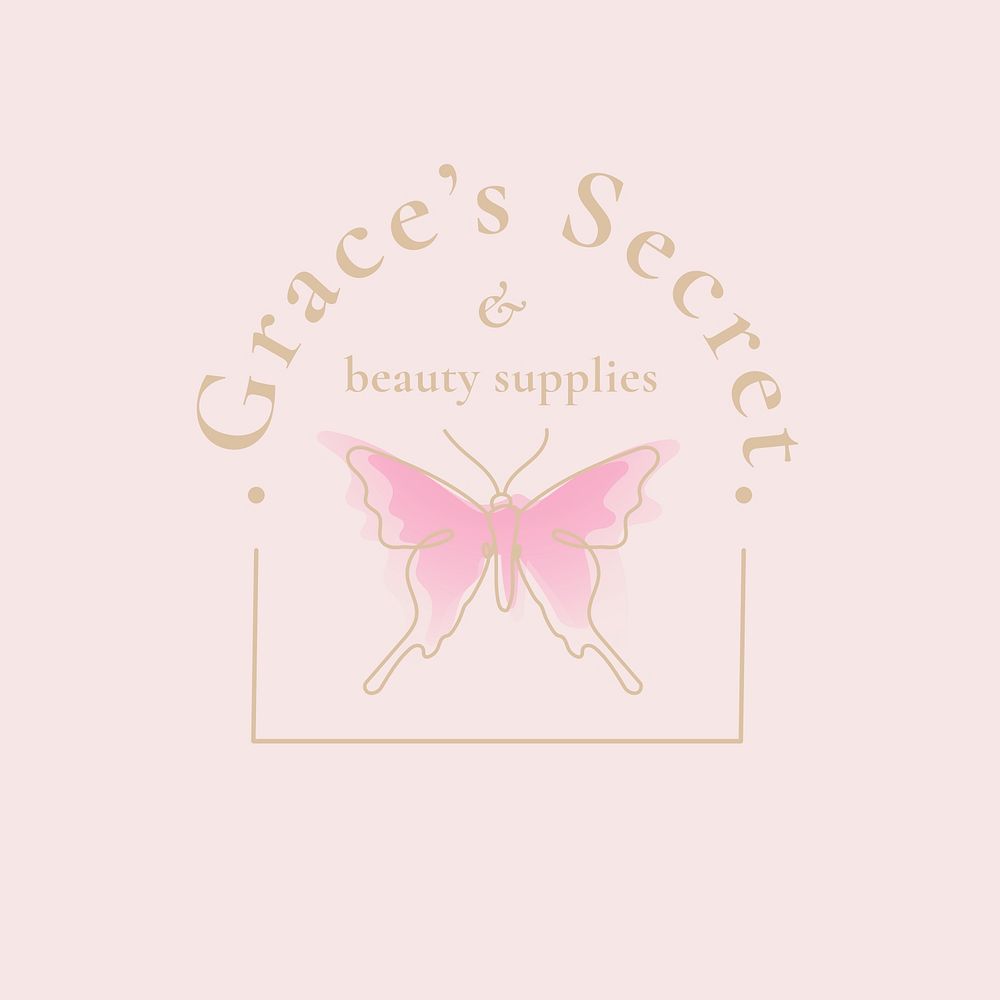 Grace&rsquo;s Secret butterfly logo template, salon business, creative design psd with slogan