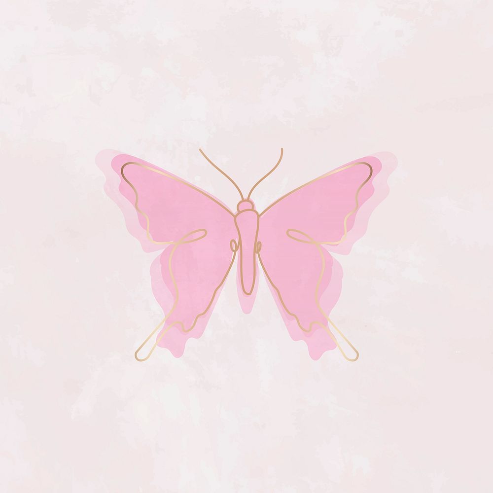 Flying butterfly clipart, pink gradient line art animal illustration