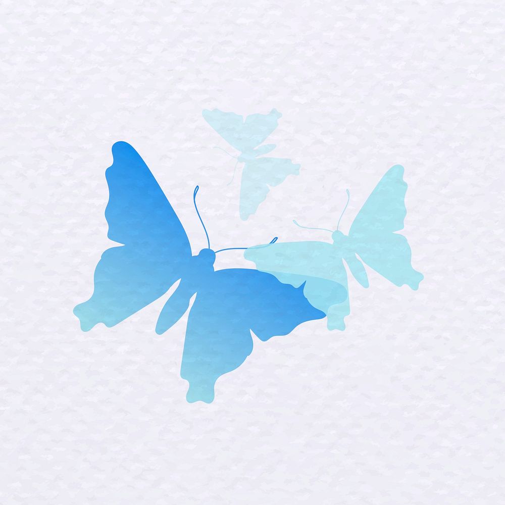 Flying butterfly clipart, blue gradient flat animal illustration