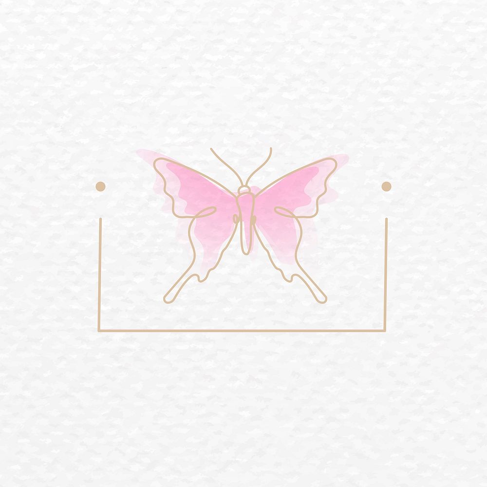 Flying butterfly clipart, pink gradient line art animal illustration