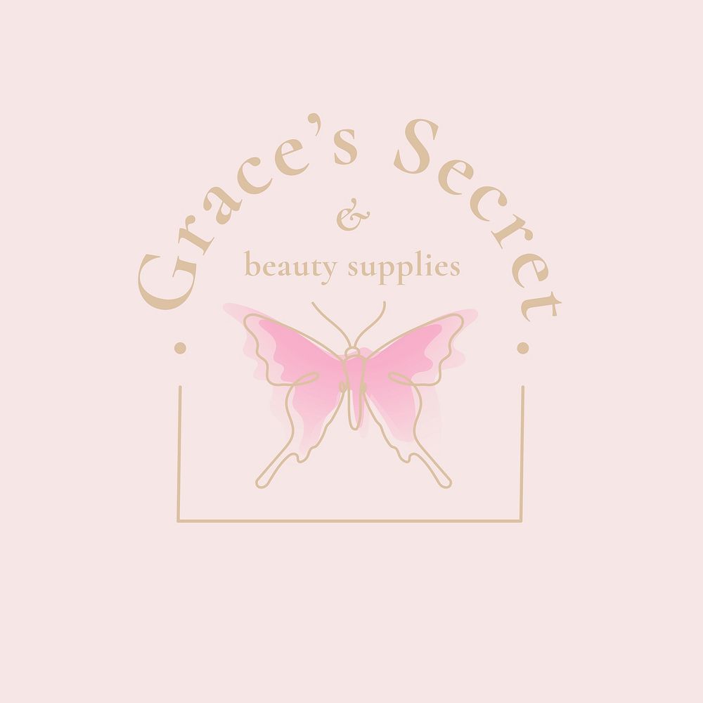 Grace&rsquo;s Secret butterfly logo template, salon business, creative design vector with slogan