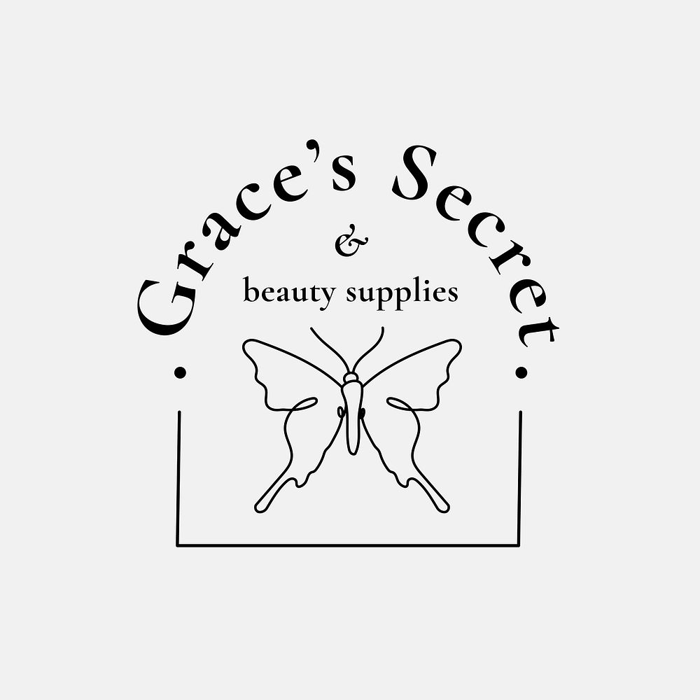 Grace&rsquo;s Secret butterfly logo, salon business, creative design with slogan