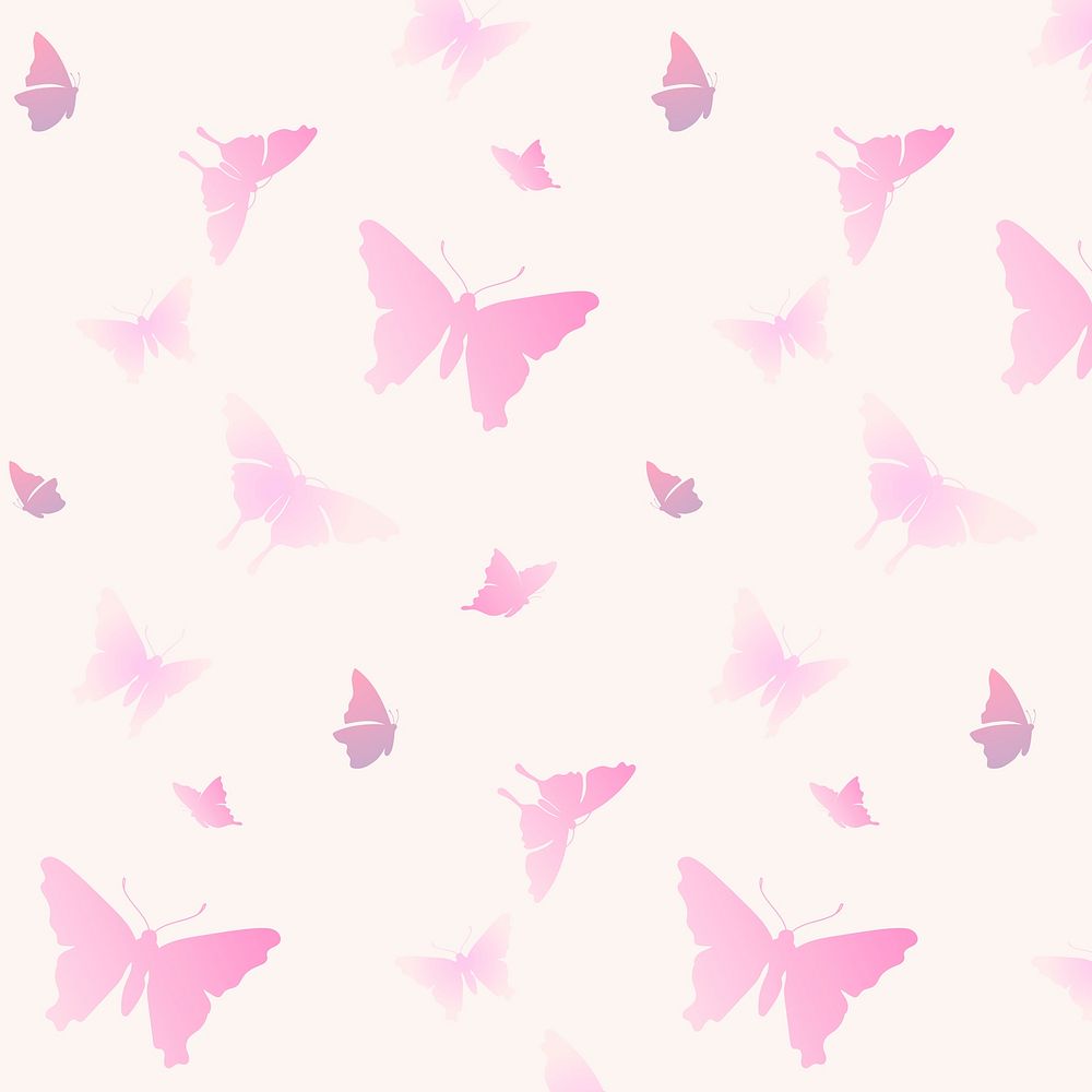 Aesthetic butterfly pattern background, pastel pink vector animal illustration