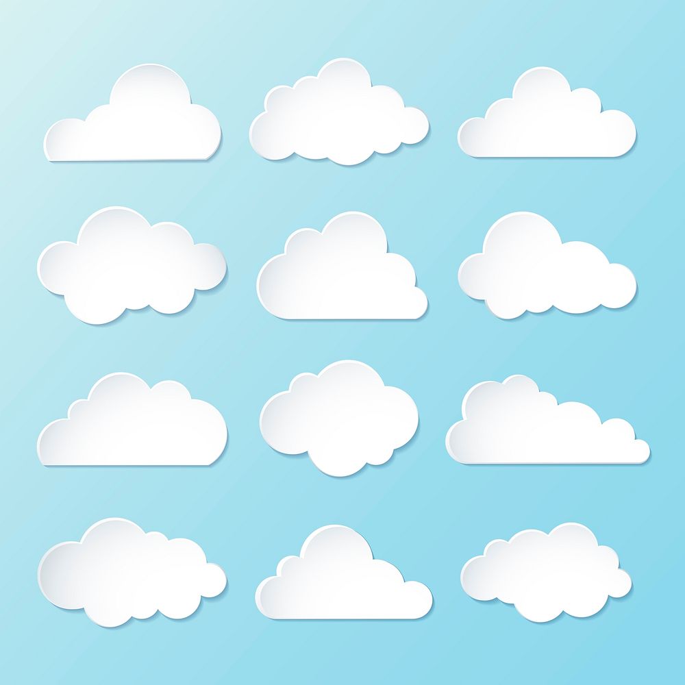 Cloud sticker clipart vector set, 3d design
