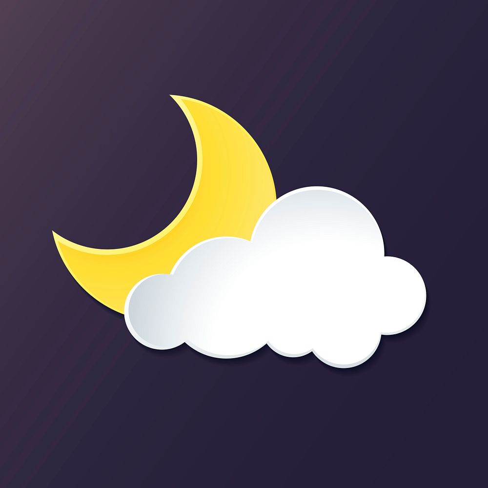 3D cloud and moon element, cute weather clipart psd on purple background