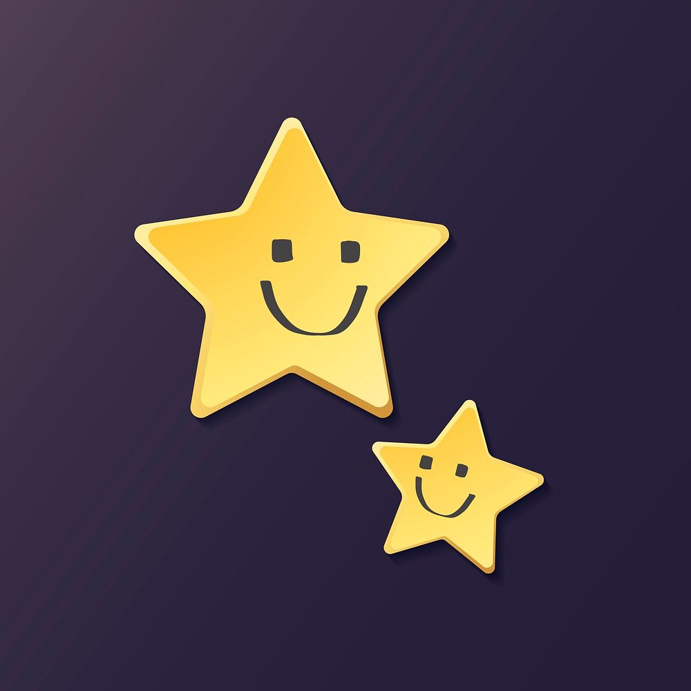 Cute smiling stars element, cute weather clipart vector on purple background
