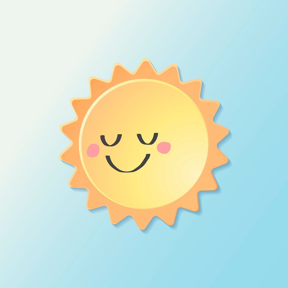 Cute smiling sun element, cute weather clipart vector on blue background