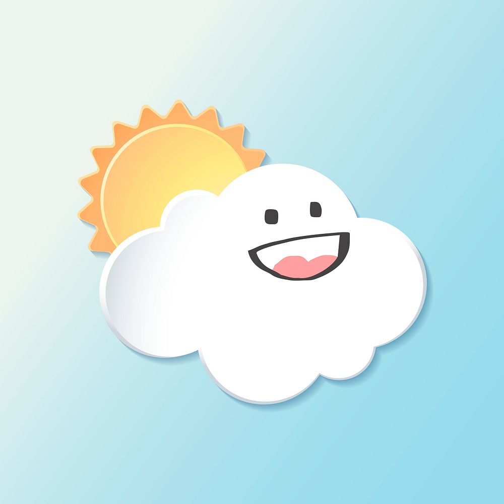 Happy smiling cloud element, cute weather clipart psd on blue background