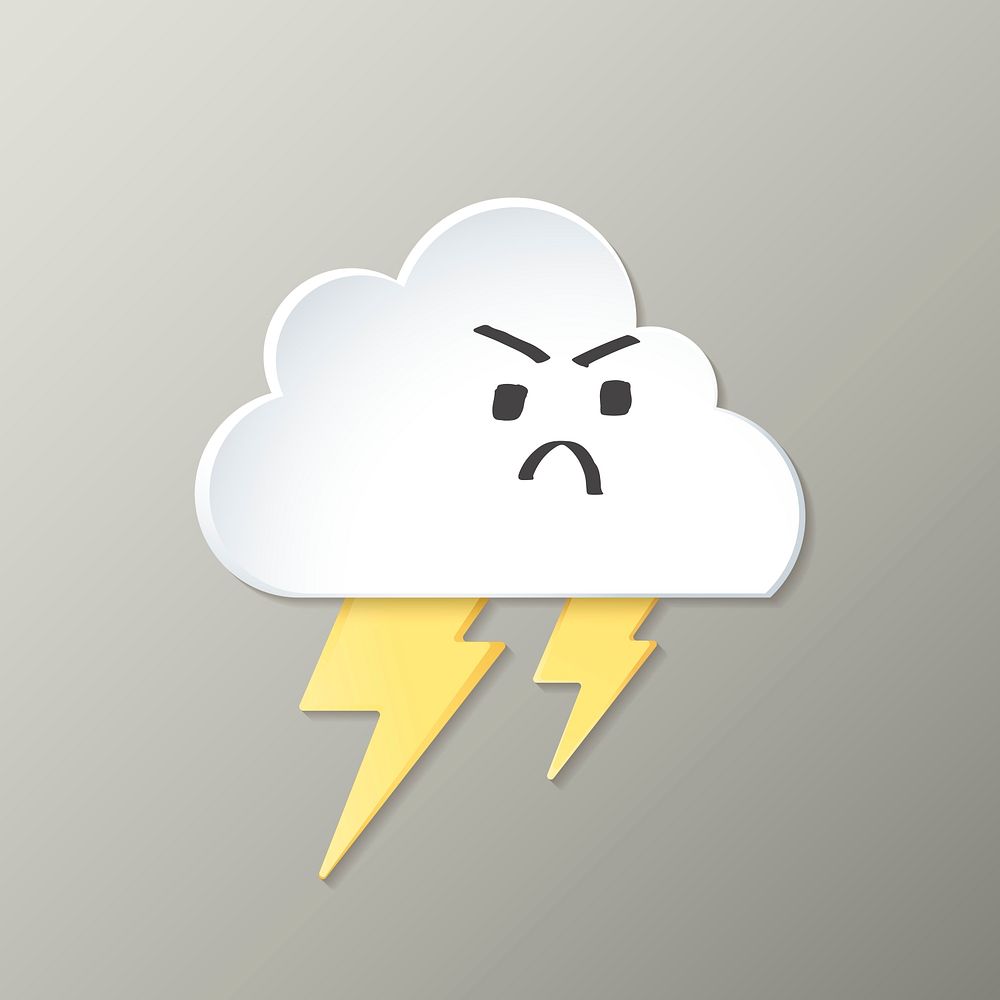 Paper angry storm element, cute weather clipart psd on grey background