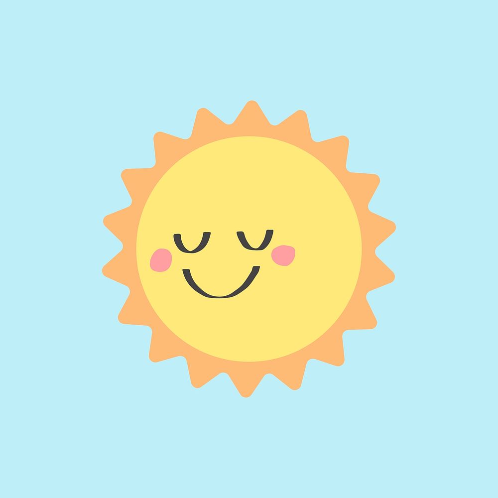Smiling sun element, cute weather clipart vector on blue background