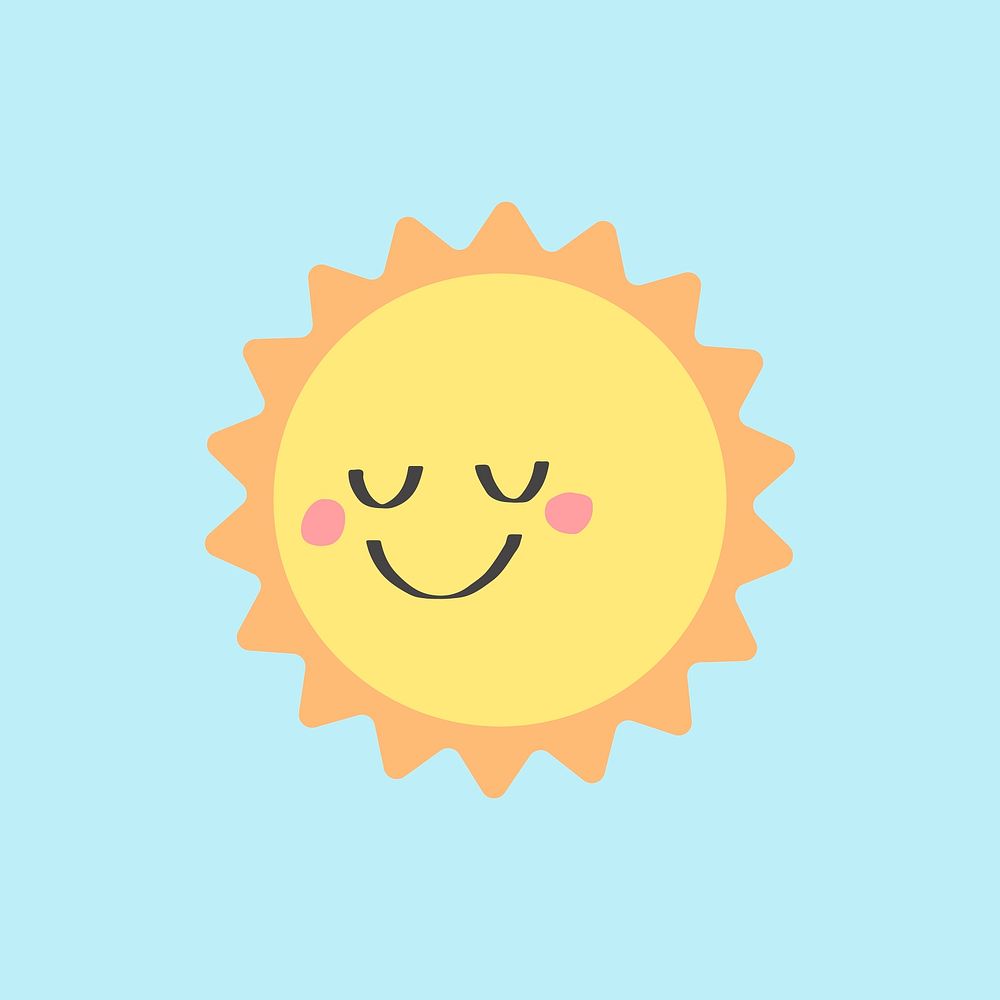 Cute smiling sun illustration, blue background