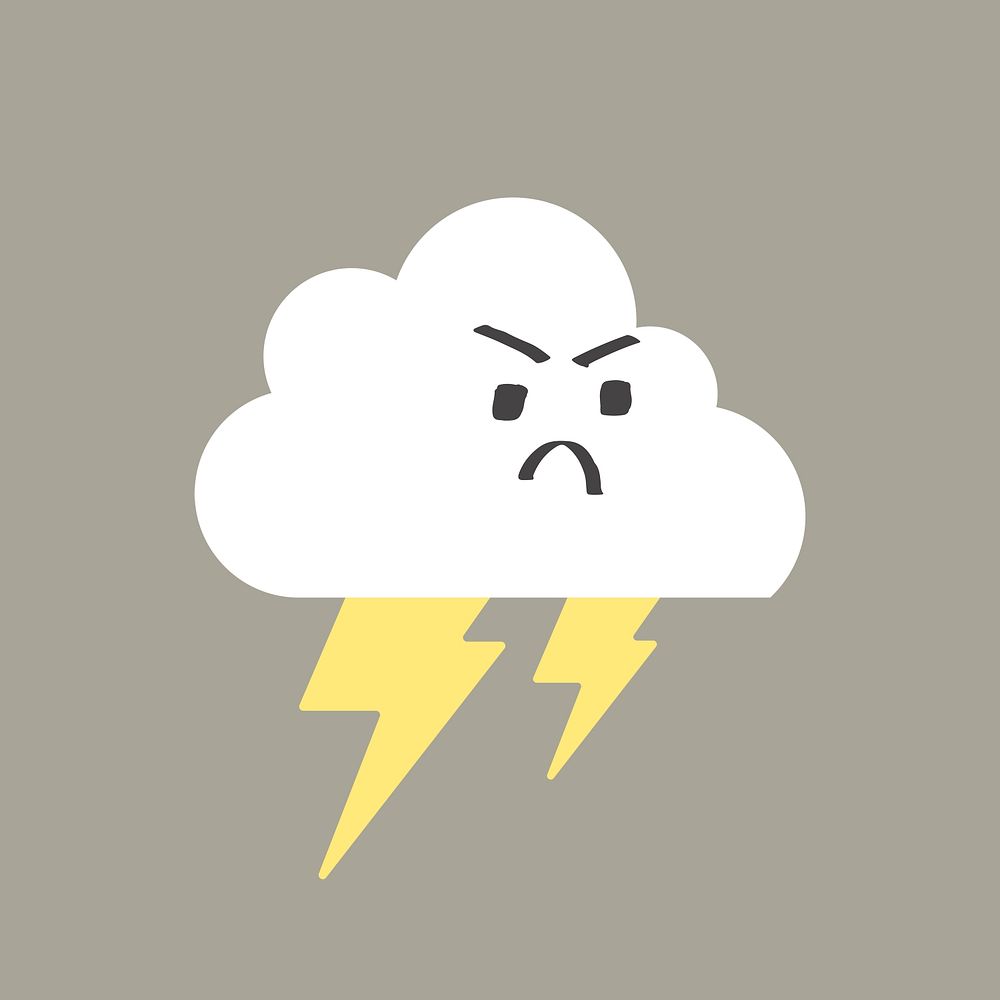 Paper angry storm element, cute weather clipart psd on grey background