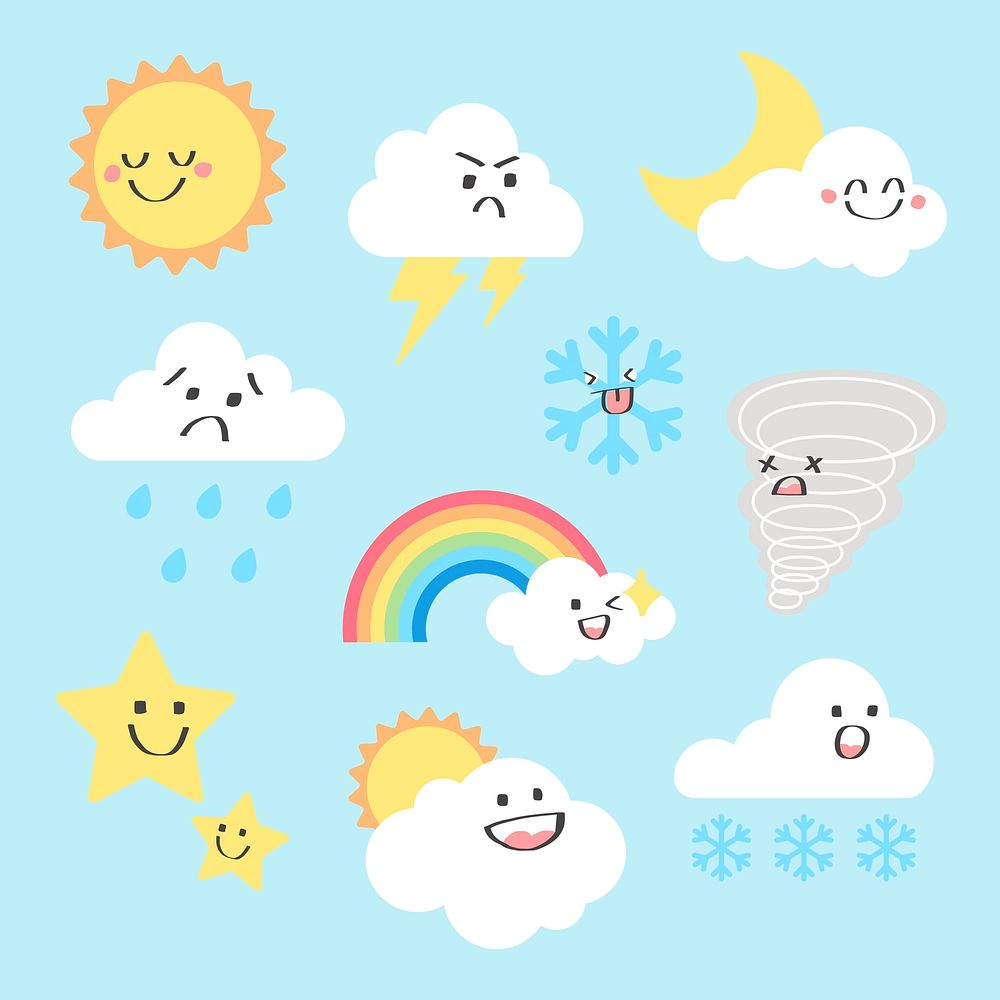 Weather element clipart psd set, flat design