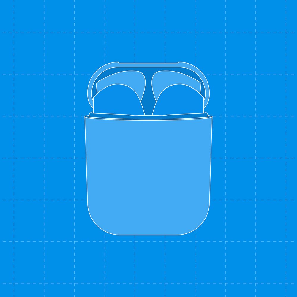 AirPods, blue case, entertainment device psd illustration