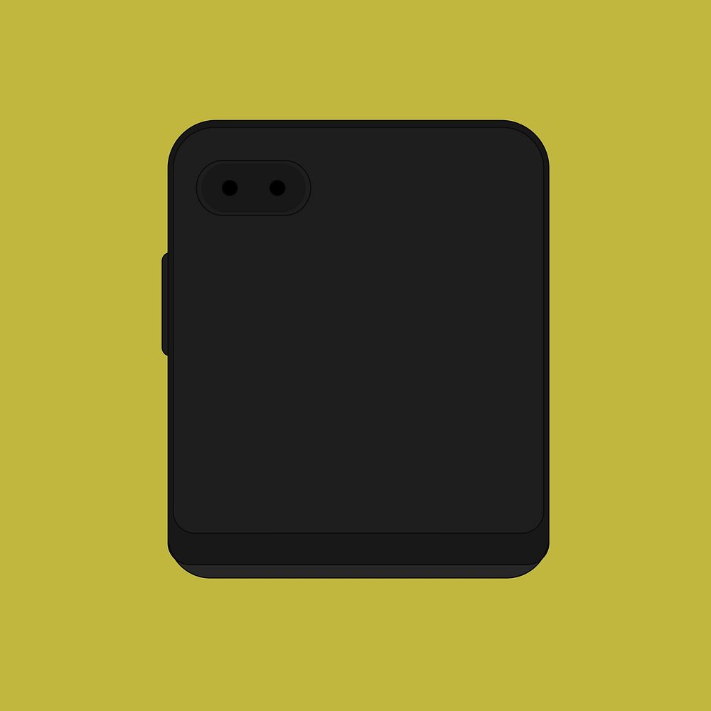 Black foldable phone, rear camera, flip phone psd illustration
