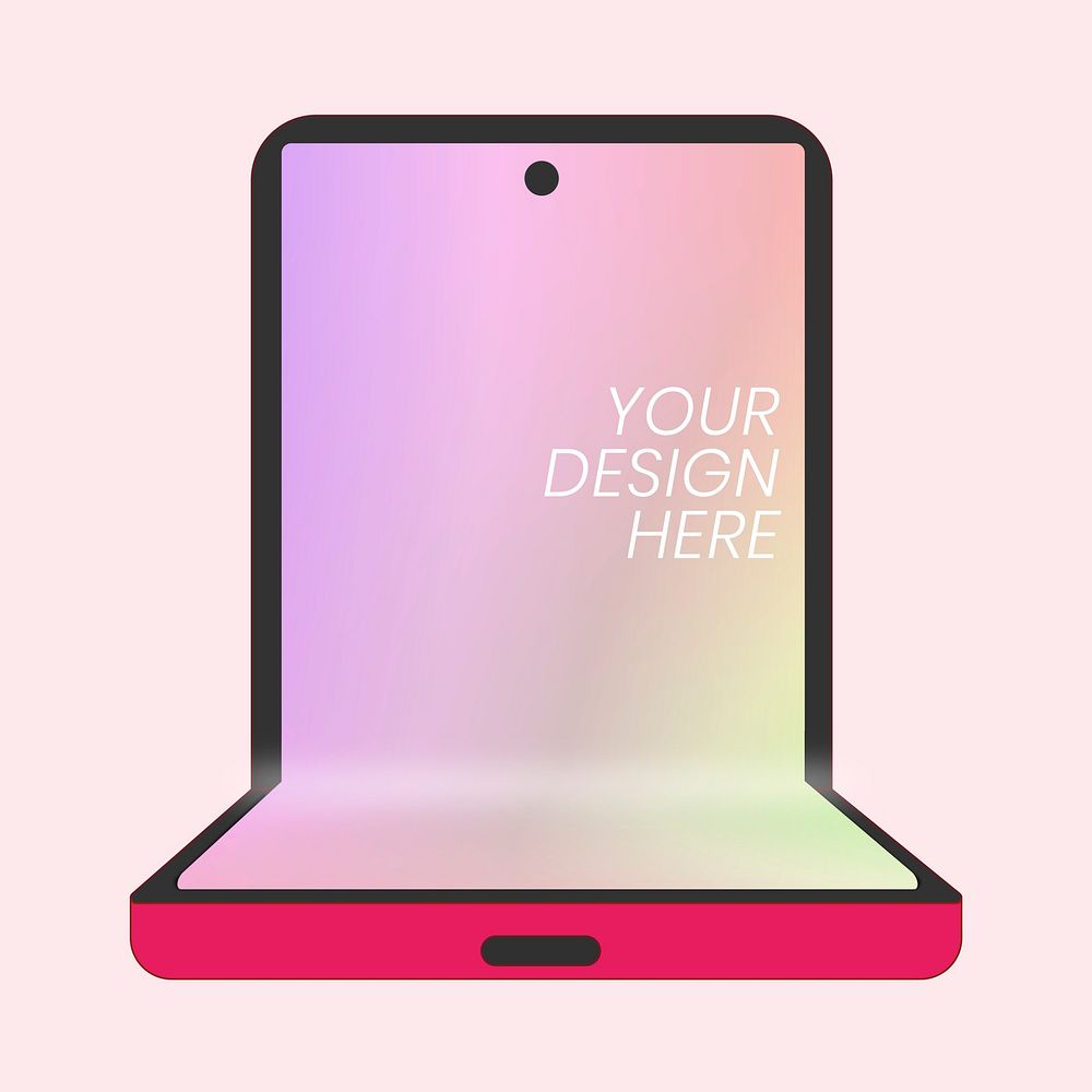 Pink foldable phone, blank screen, flip phone psd illustration