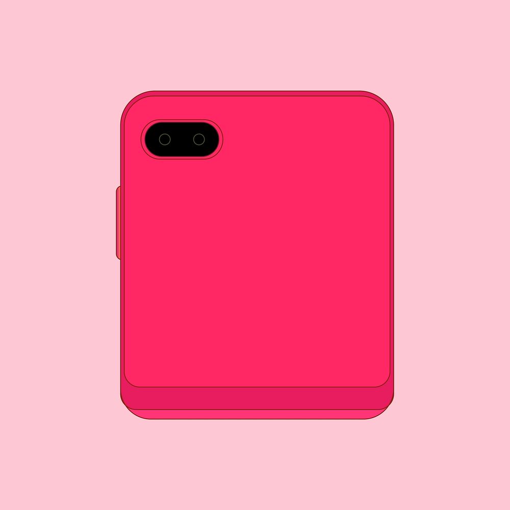 Pink foldable phone, rear camera, flip phone psd illustration