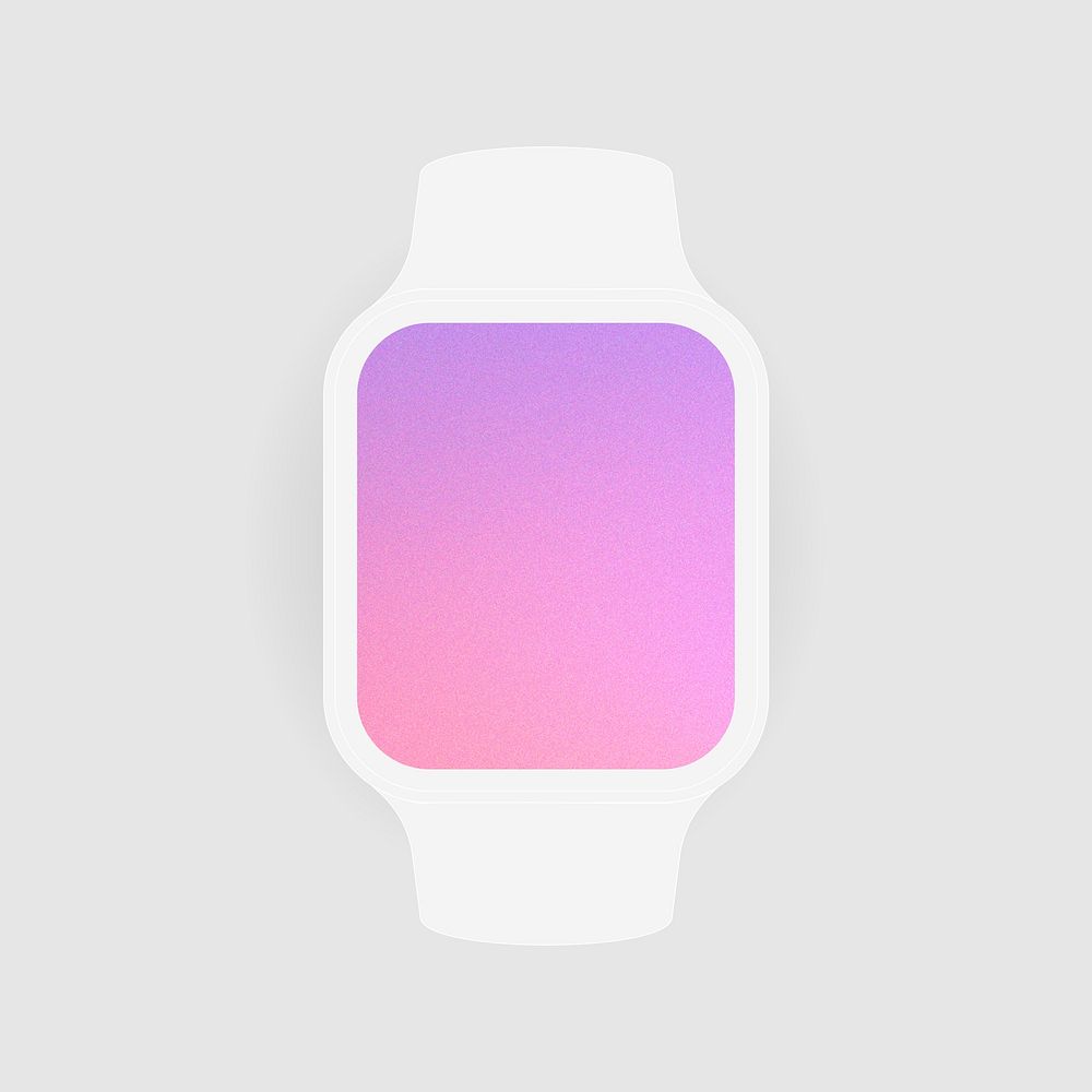 White smartwatch, blank rectangle pink screen, health tracker device illustration