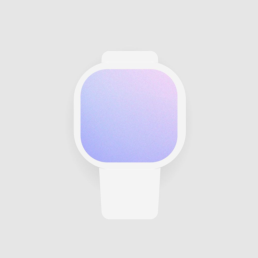 White smartwatch, blank rectangle gradient screen, health tracker device illustration