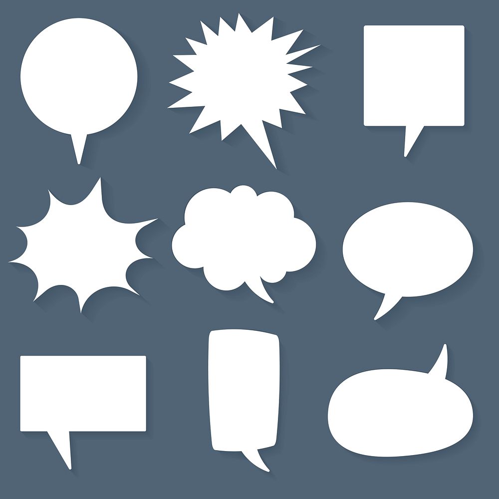 Speech bubble vector icon set, white flat design