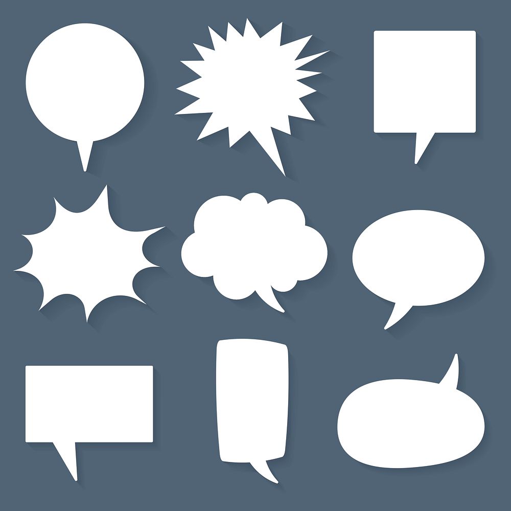 Speech bubble psd icon set, white flat design