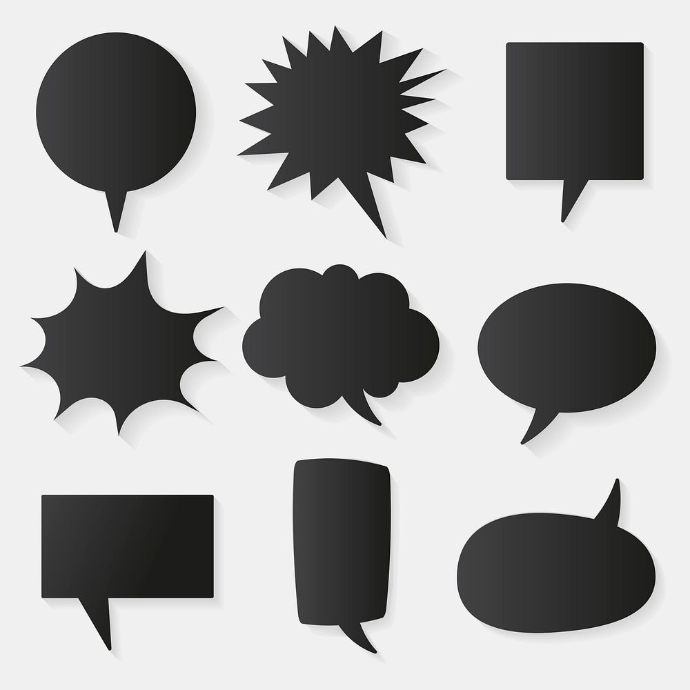 Speech bubble psd icon set, black flat design