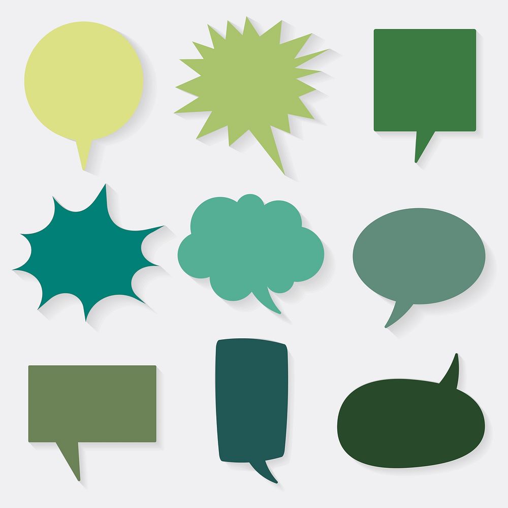 Speech bubble vector icon set, green flat design