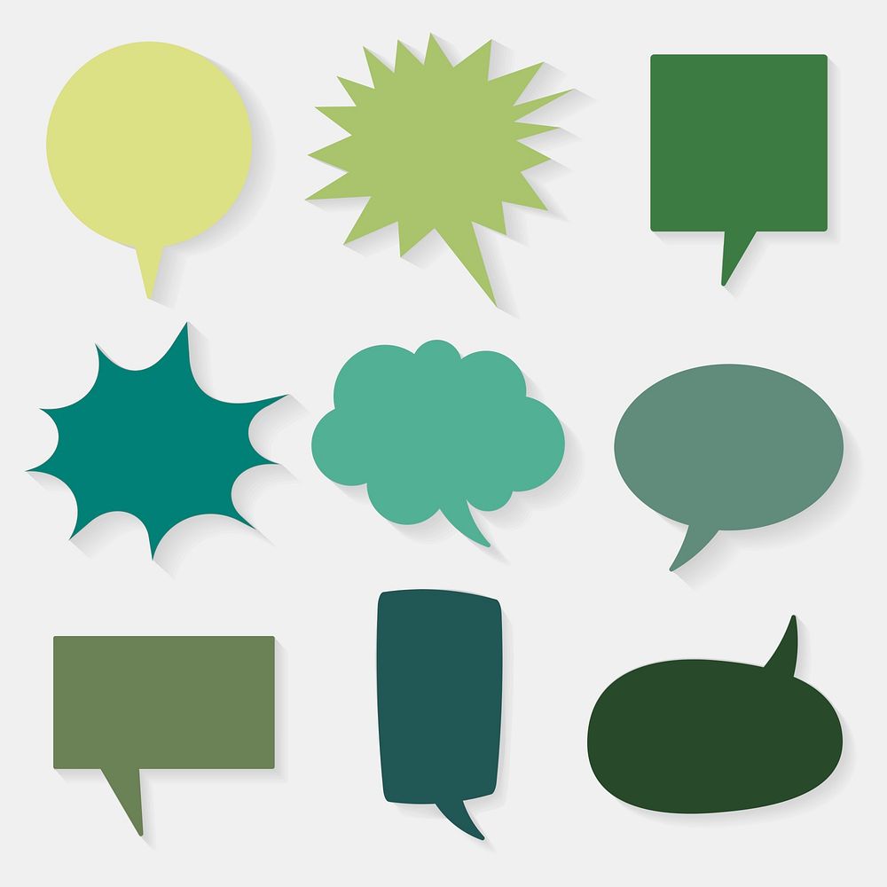 Speech bubble psd icon set, green flat design