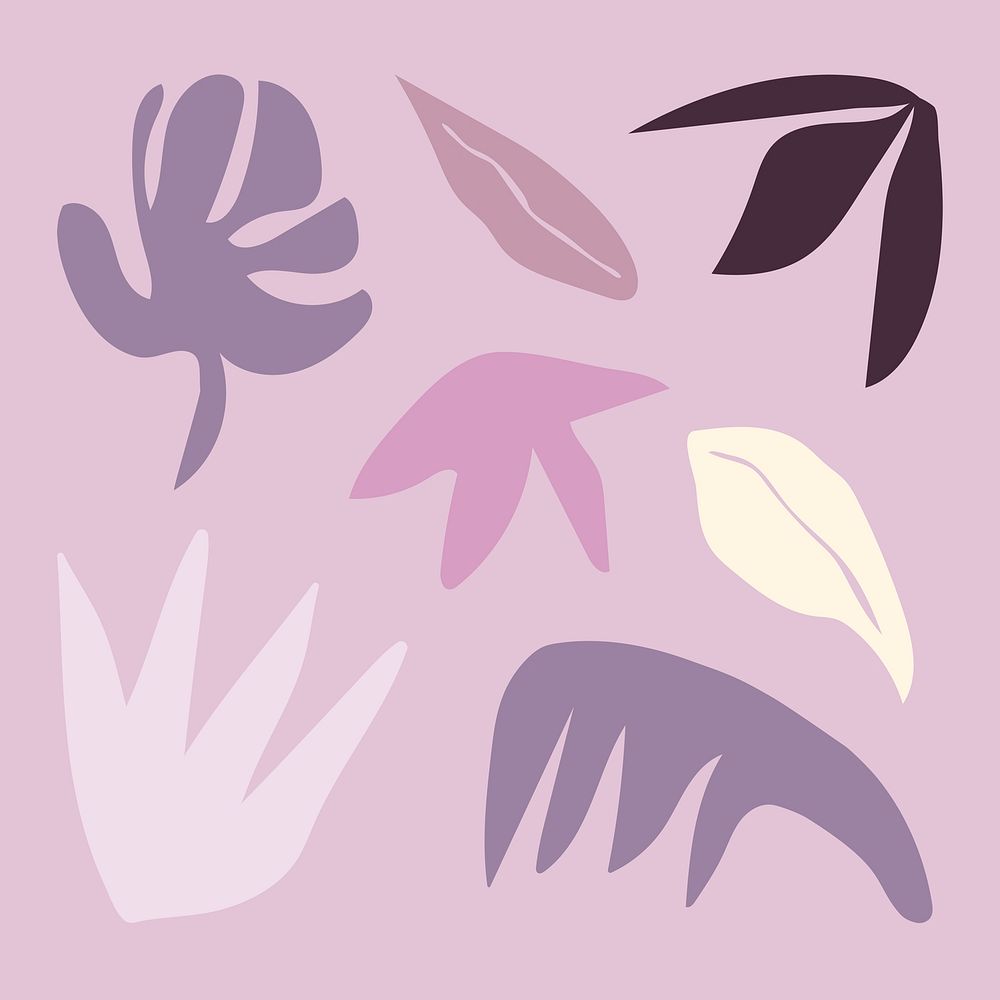 Abstract memphis leaf purple shapes, design element set psd