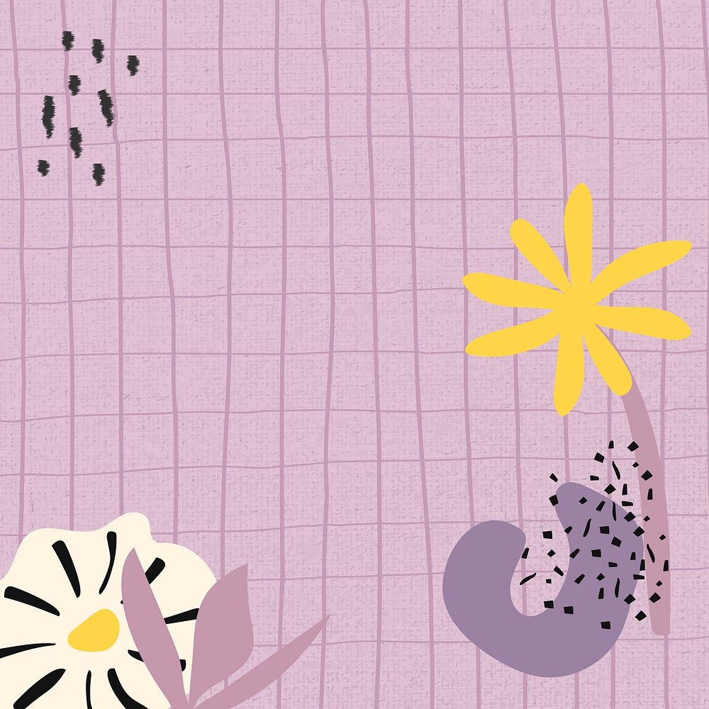 Purple flower background grid pattern design space psd