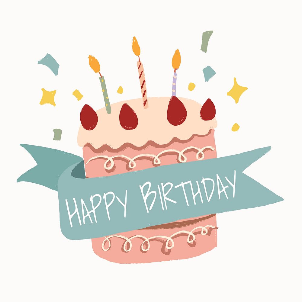 Happy birthday cake template sticker, cute banner graphic vector