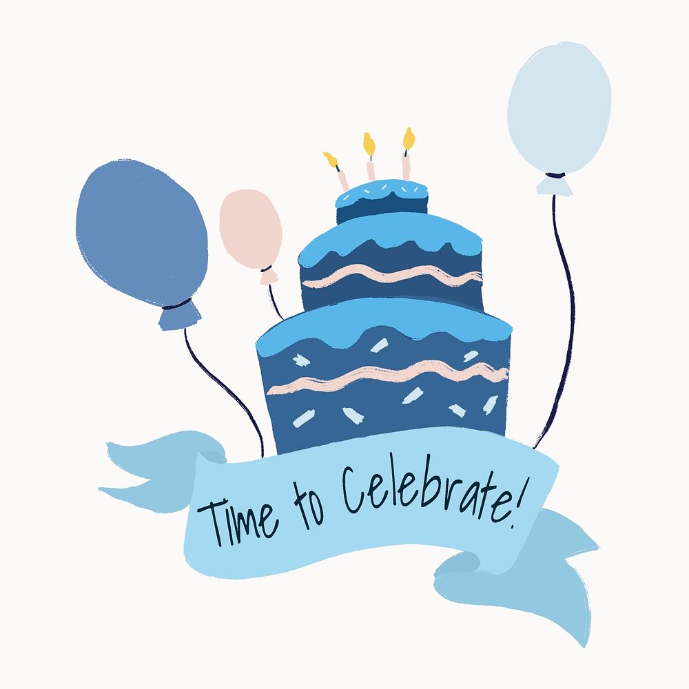 Happy birthday cake template sticker, cute banner graphic psd