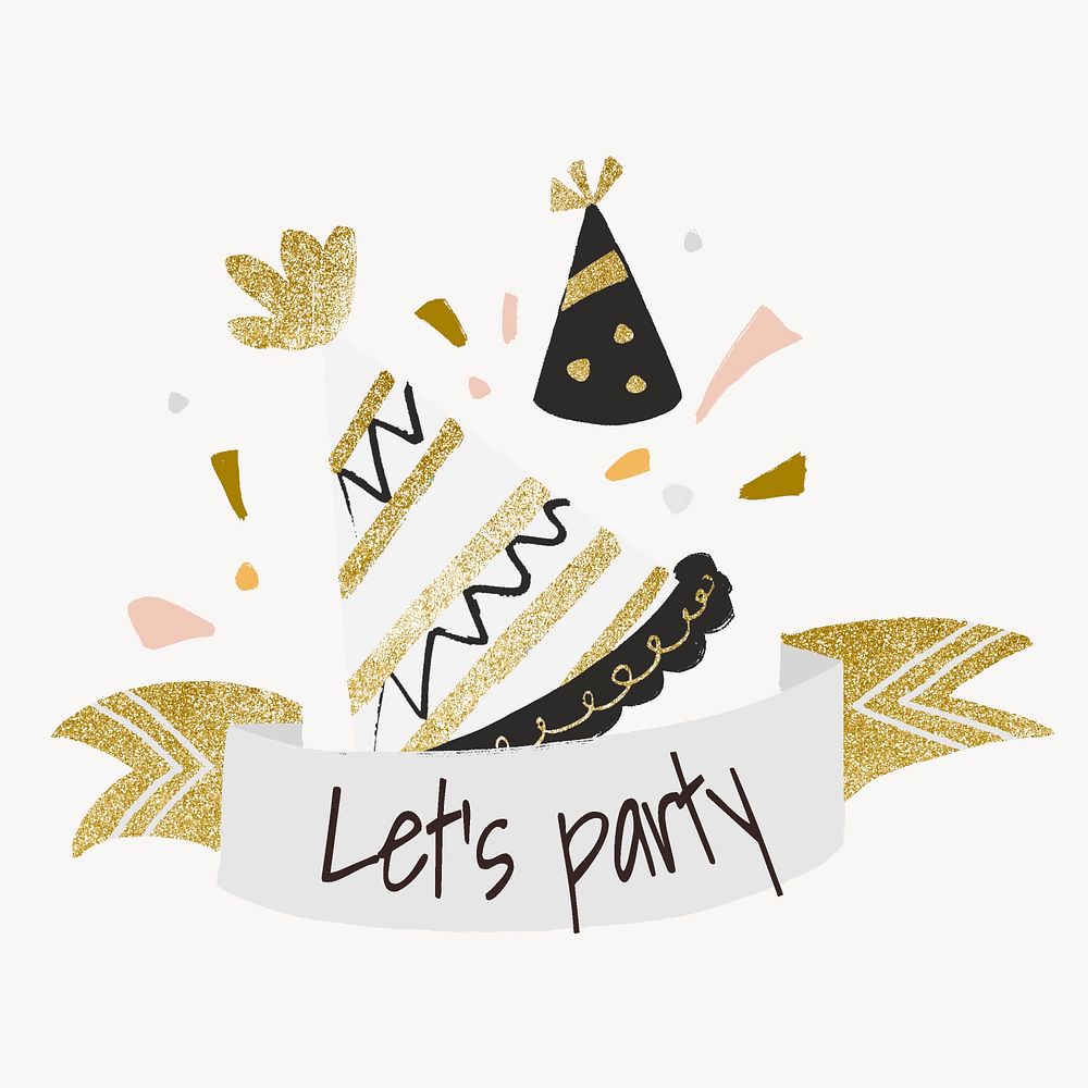 Party template sticker, aesthetic gold graphic psd