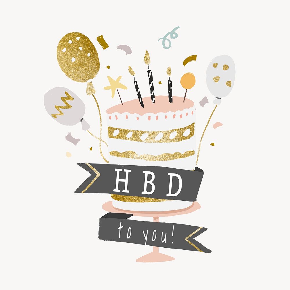 Birthday cake template sticker, aesthetic gold and pastel element graphic vector
