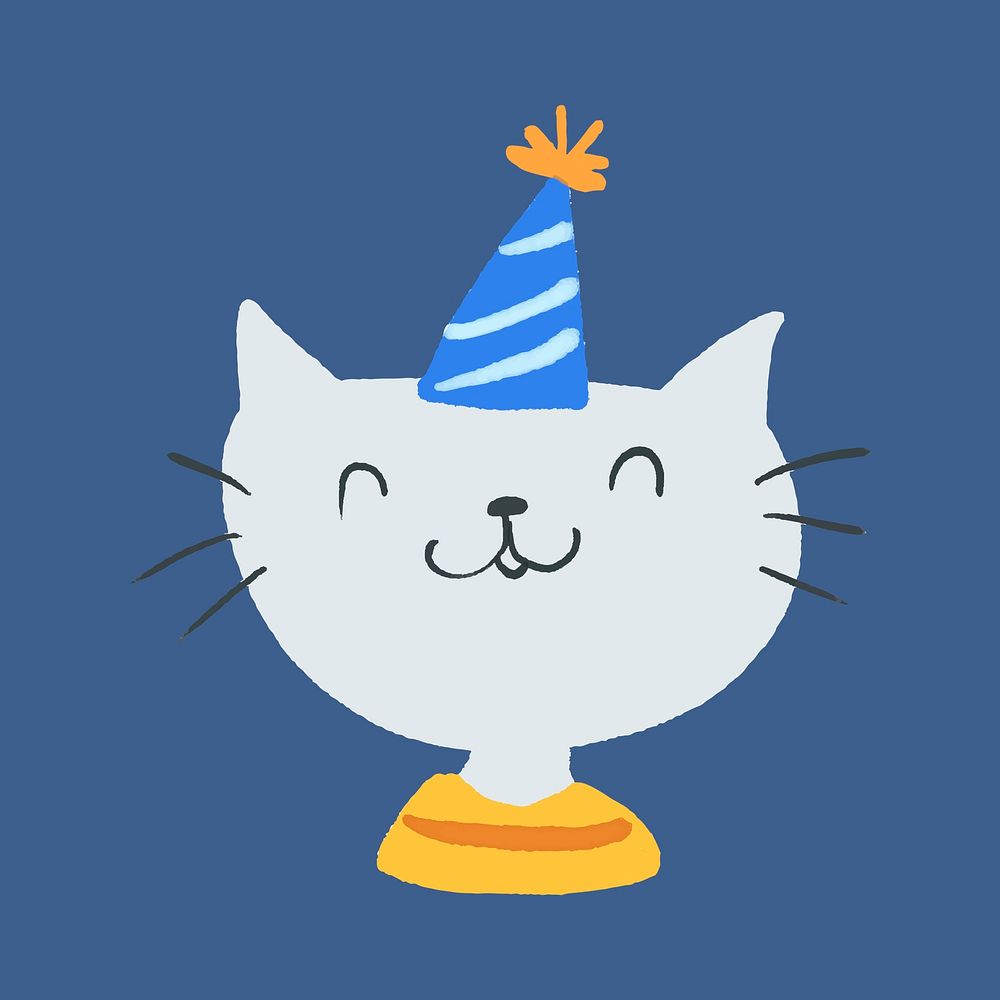 Cute cat in party hat sticker vector, celebration illustration