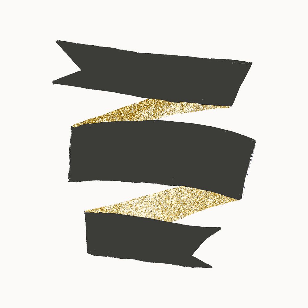 Label sticker psd, aesthetic gold ribbon banner design