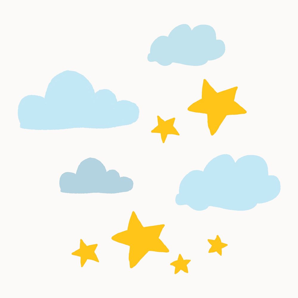 Cloud and Star sticker psd flat design