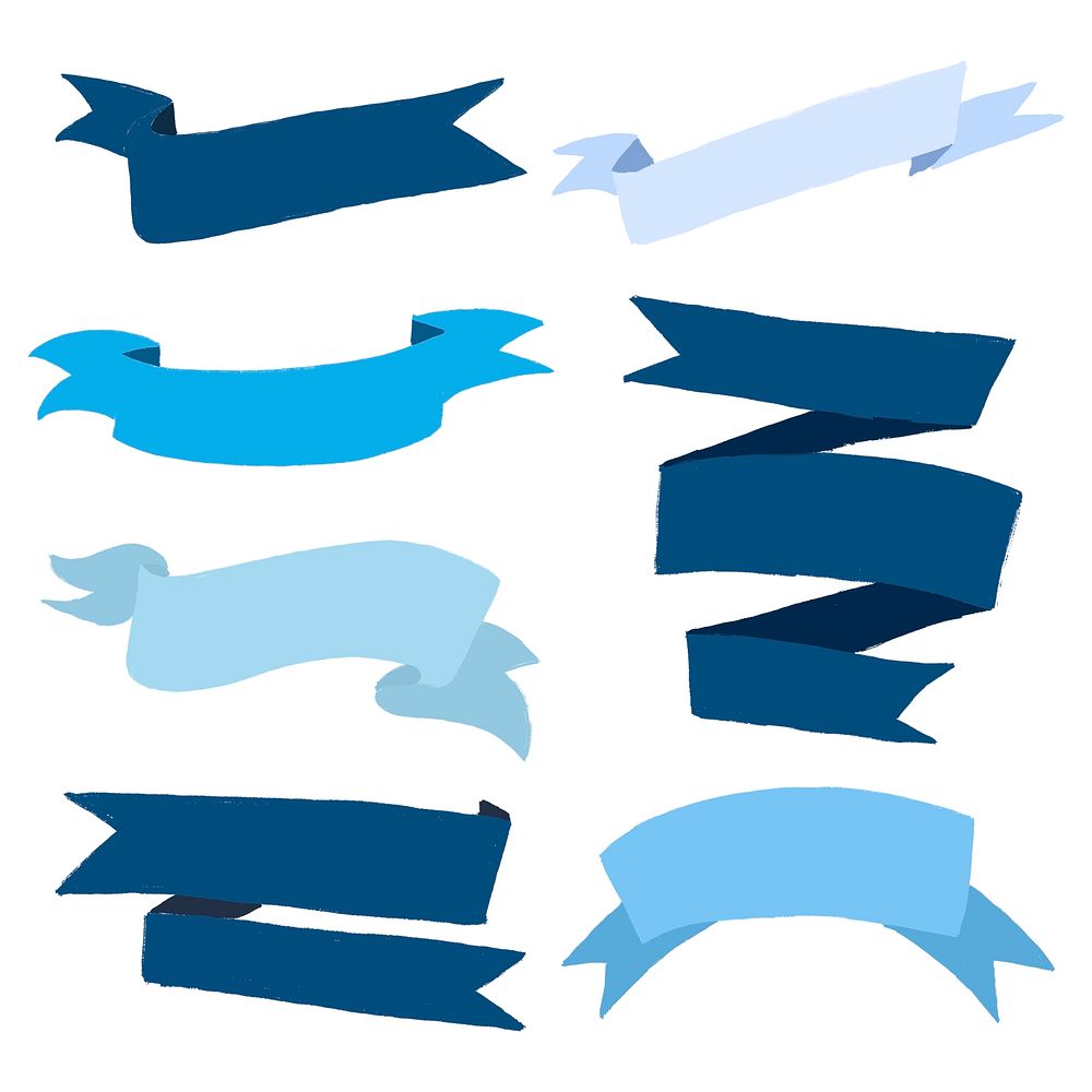 Ribbon banner sticker psd, blue flat design set