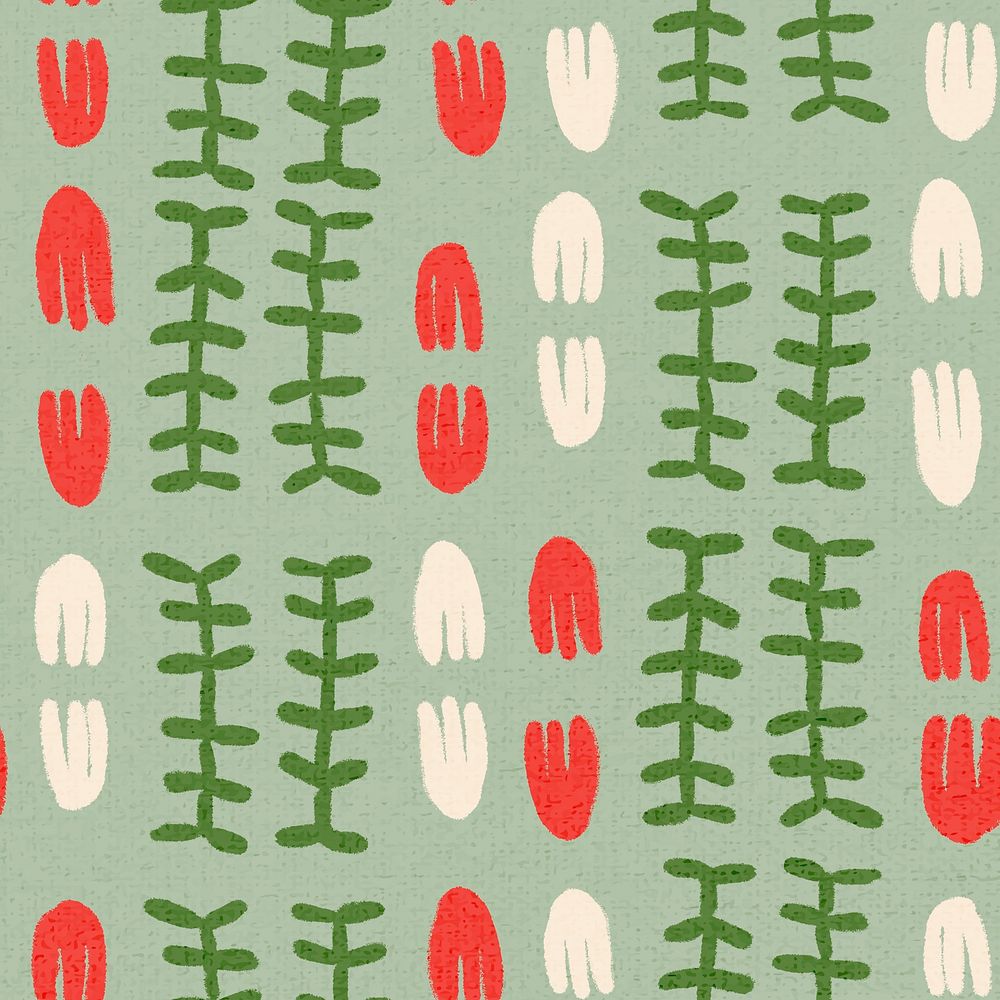 Floral pattern, block print vintage background psd in green