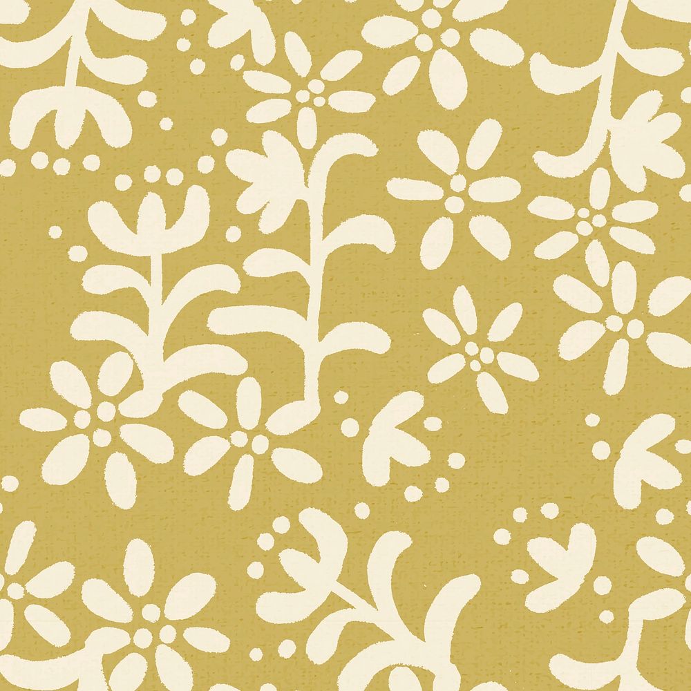 Floral pattern, fabric vintage background psd in yellow