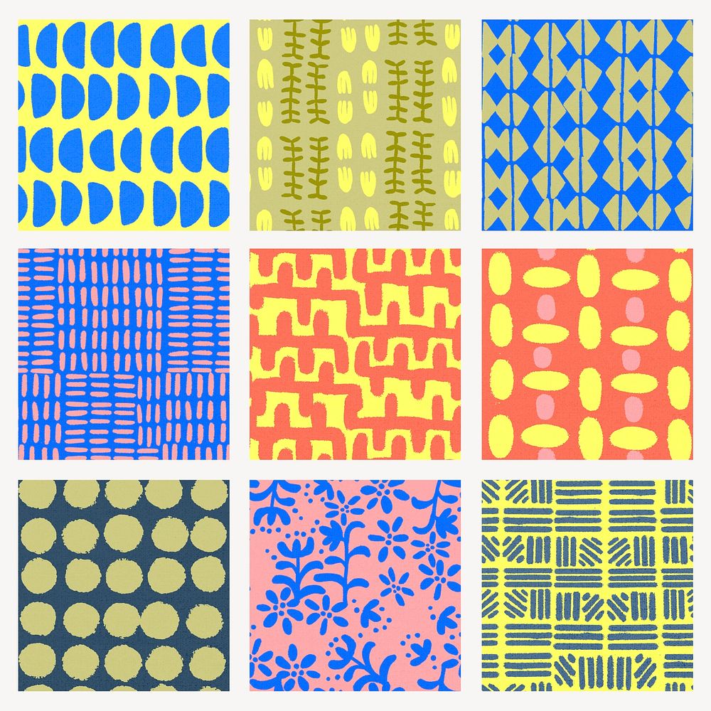 Block print pattern, vintage background set psd