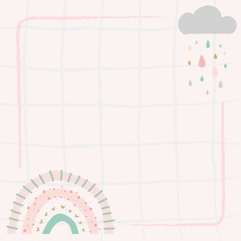 Pastel cute frame, doodle rainbow border psd