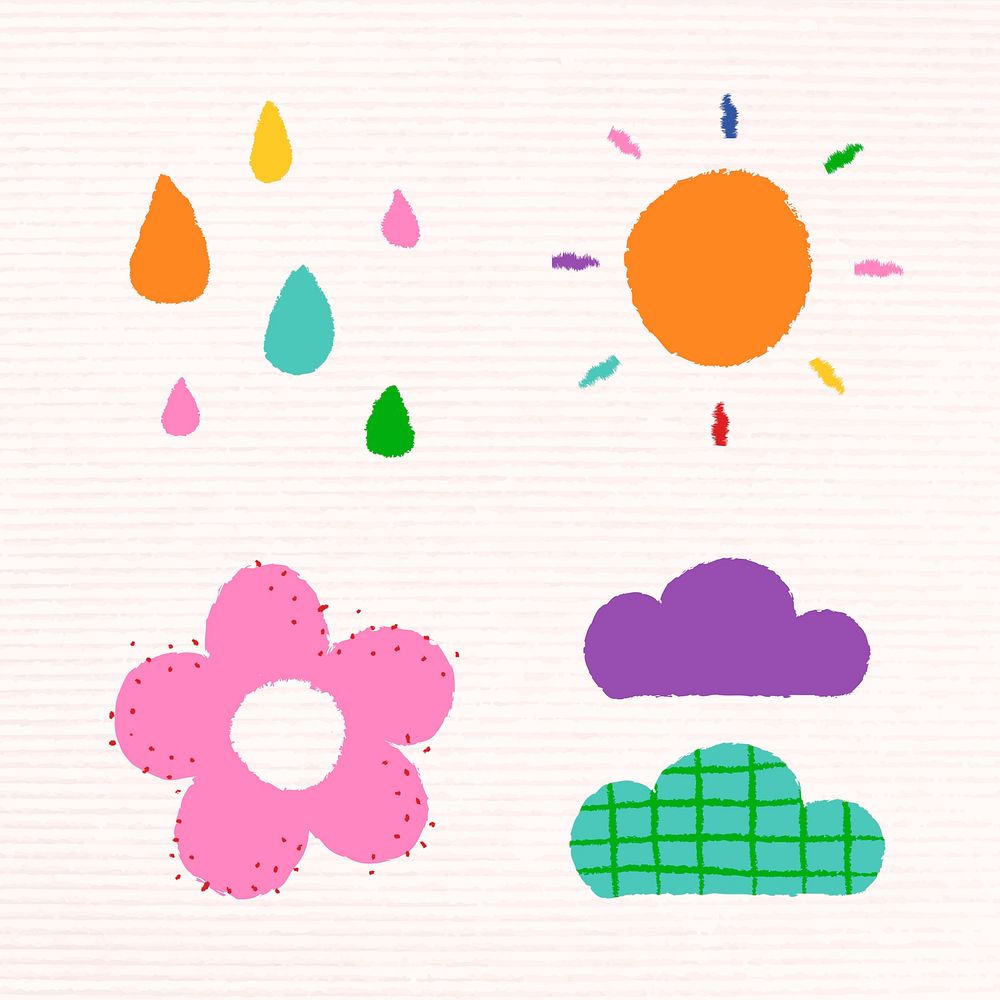 Funky weather set in doodle style psd