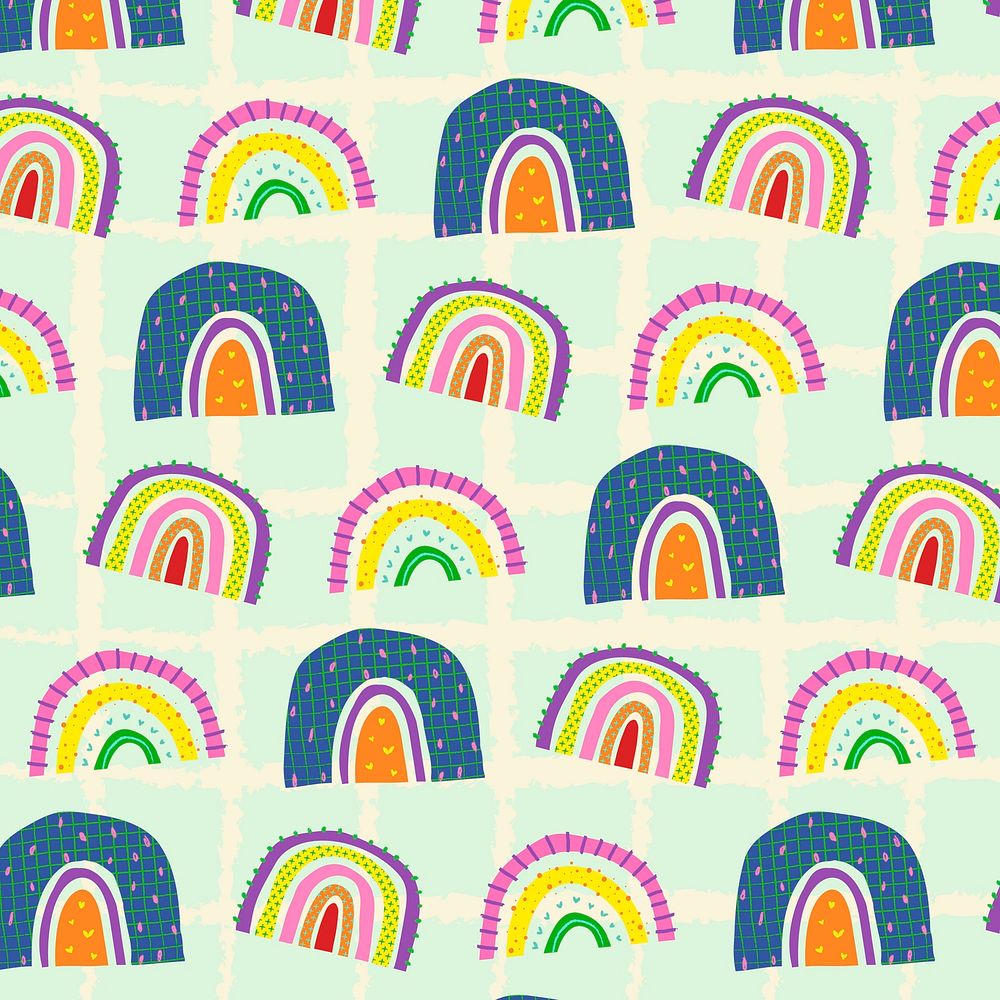 Funky doodle pattern rainbow background vector