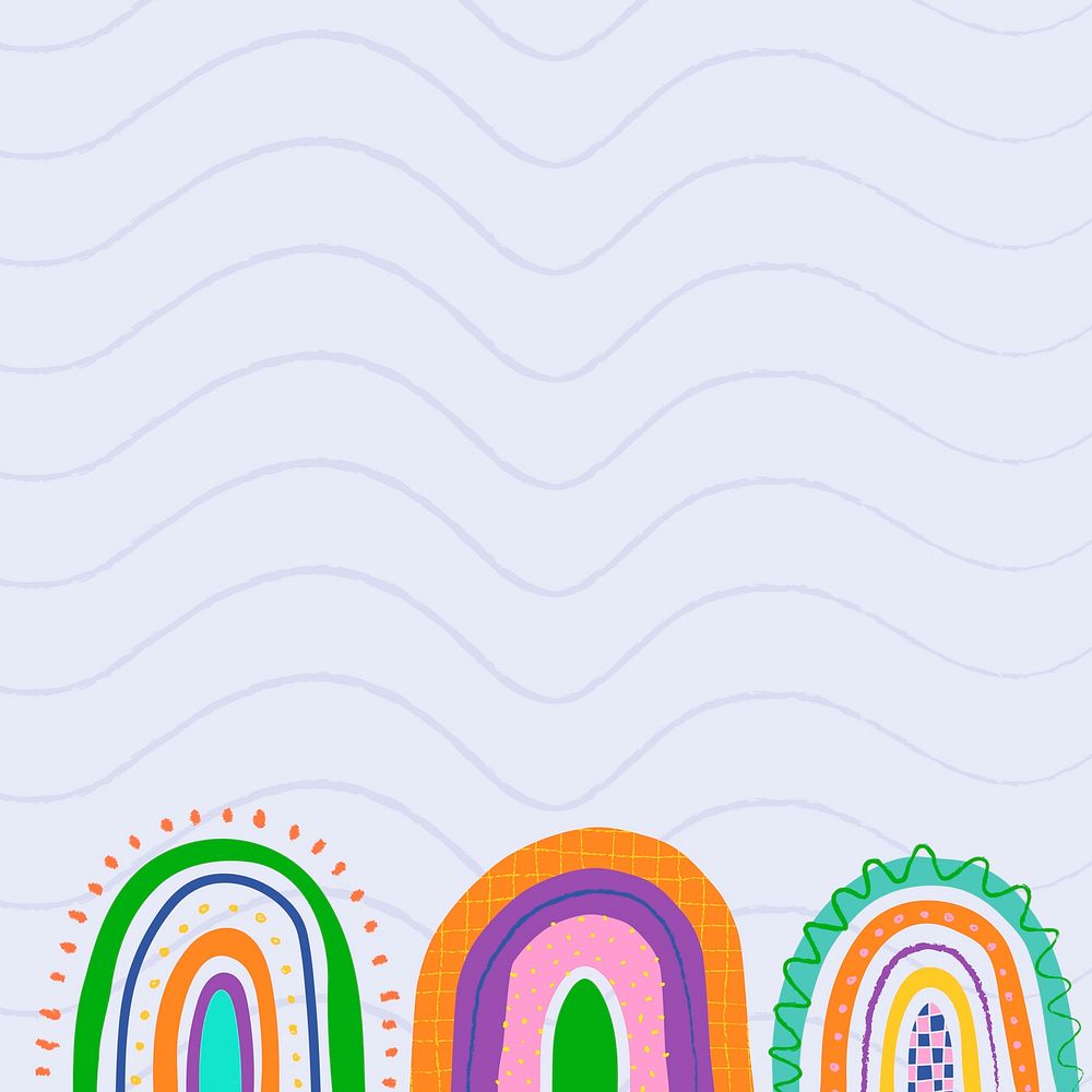 Purple rainbow background, funky doodle vector