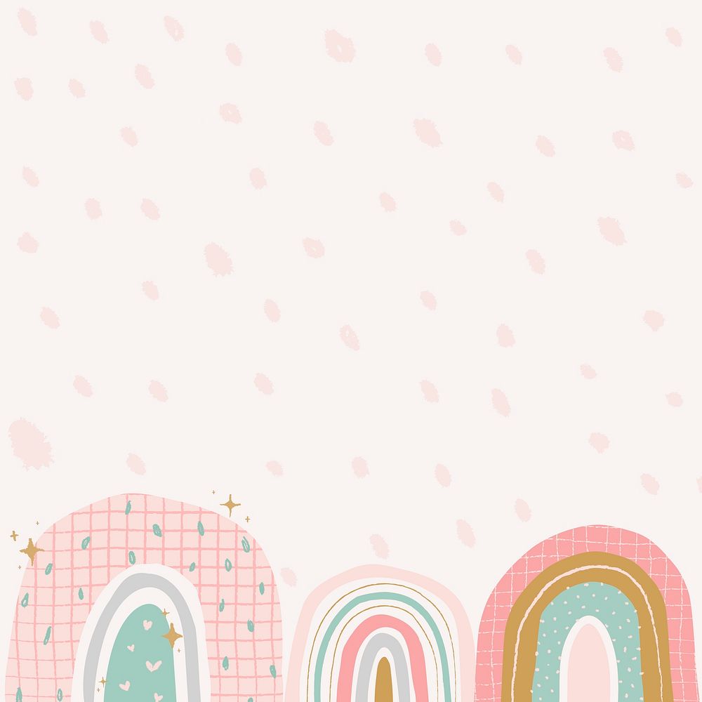 Cute rainbow background, doodle on pastel pink vector