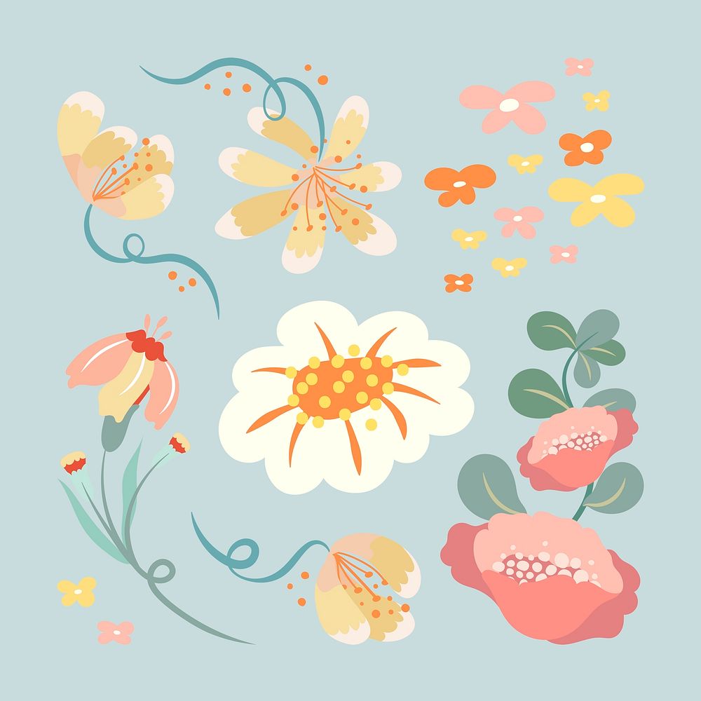 Pastel flower, spring clipart psd illustration set
